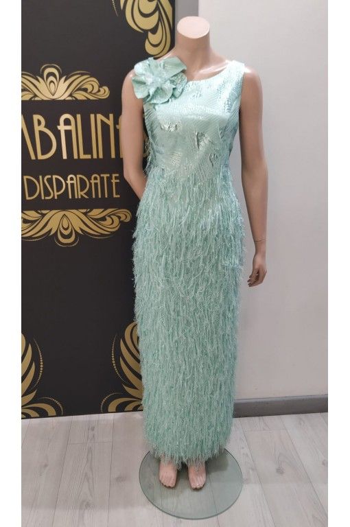 VESTIDO LARGO COMBINADO CUERPO BROCADO FALDA DESHILACHADA MONCHO HEREDIA - 1 2