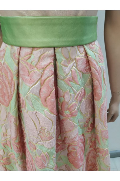 VESTIDO LARGO CUERPO LISO FALDA ESTAMPAD 2