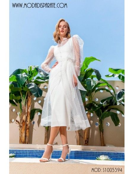 VESTIDO Y ABRIGO "LUZ" FIESTA CORTO DOBLE CAMISERO PLUMET CPS COMPROSER, S.L. - 1