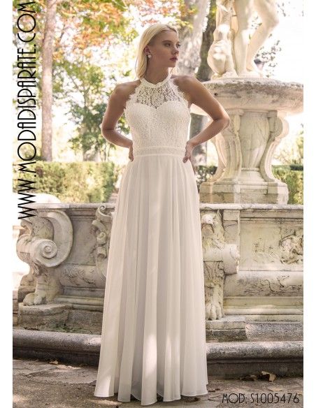 VESTIDO"SEUL" LARGO CUERPO ENCAJE Y FALDA  GASA FIESTA ESPAL ALMA GEMELA - 1