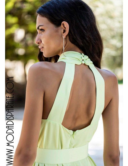 VESTIDO"IZMIR"LARGO FIESTA LISO ESCOTE CRUZADO DESMANGADO