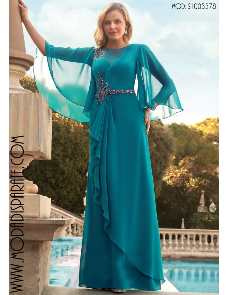 VESTIDO"TURÍN" LARGOMANGA FRANCESA PEDRERIA HOMBRO Y CINTURA