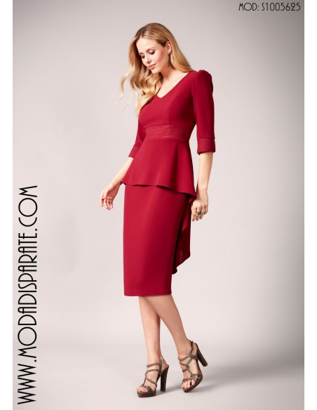 VESTIDO"XIAMEN"MADRINA CORTO LISO MANGA FRANCESA PEPLUM