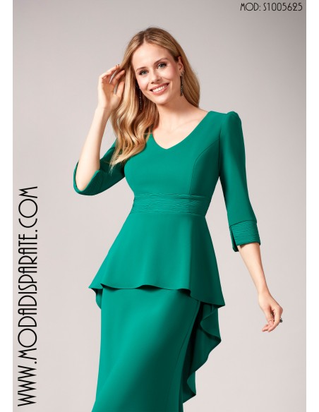 VESTIDO"XIAMEN"MADRINA CORTO LISO MANGA FRANCESA PEPLUM