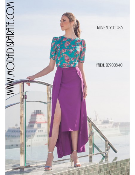 BLUSA"LILLE" SATEN ESTAMPADO MANGA CORTA ESCOTE REDONDO