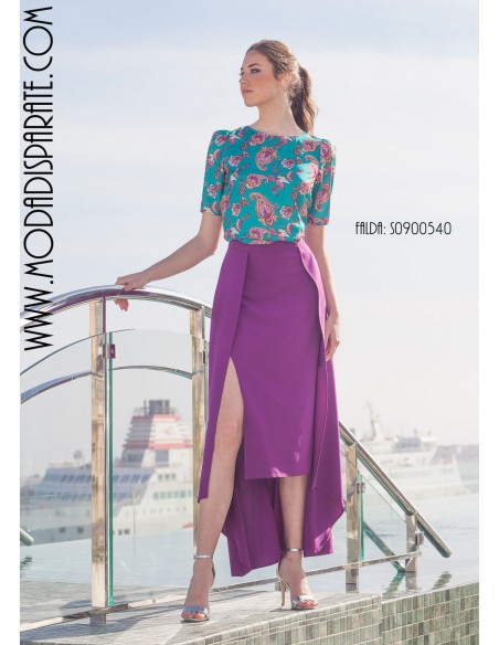 FALDA"ARGEL"LARGA LISA ASIMETRICA CON ABERTURAS