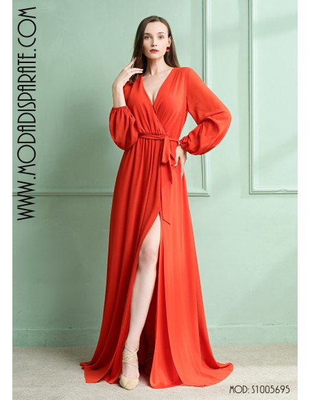 VESTIDO"ALTAR"LISO GASA LARGO MANGA LARGA