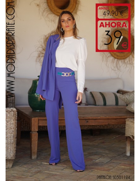 PANTALON"DAYTON" TEJIDO  CREPE PATA ELEFANTE HEBILLA DORADA