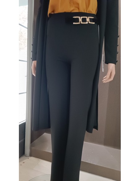 PANTALON"DAYTON" TEJIDO  CREPE PATA ELEFANTE HEBILLA DORADA