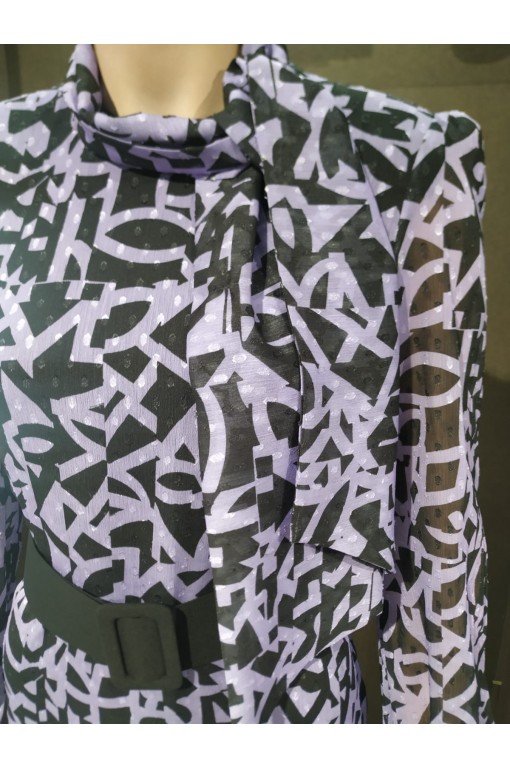 VESTIDO"FLUORITA"MIDI RECTO GASA ESTAMPADA CUELLO CERRADO LA 2