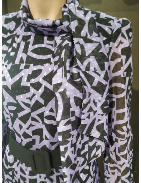 VESTIDO"FLUORITA"MIDI RECTO GASA ESTAMPADA CUELLO CERRADO LA