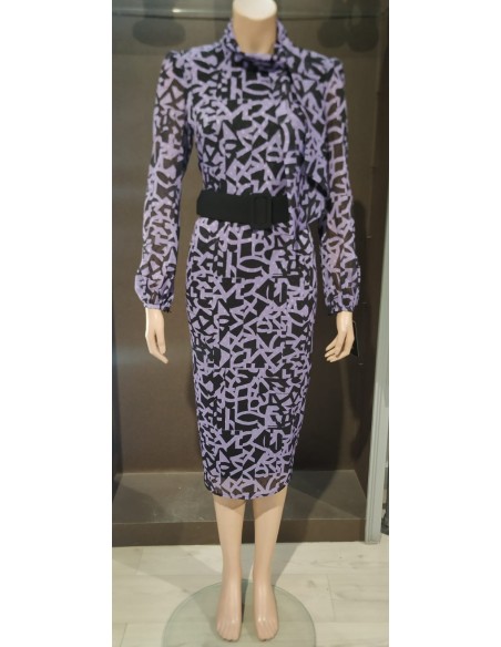 VESTIDO"FLUORITA"MIDI RECTO GASA ESTAMPADA CUELLO CERRADO LA