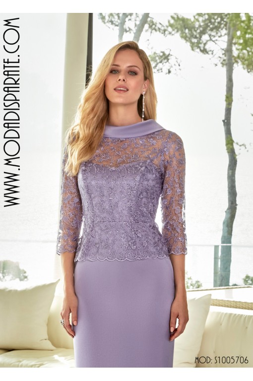 VESTIDO"ARANJUEZ" LARGO MADRINA LISO CUEPO BLONDA CUELLO BIE 2