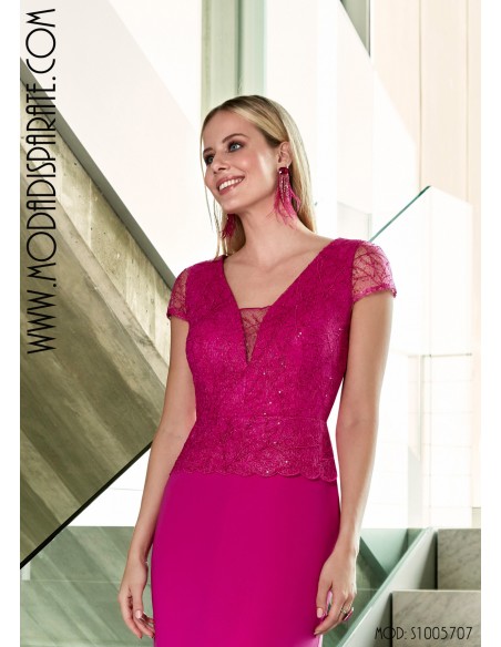 VESTIDO"ANTILLA" CORTO MADRINA  CURERPO BLNDA ESCOTE PICO FA