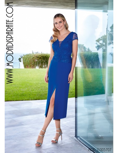 VESTIDO"ANTILLA" CORTO MADRINA  CURERPO BLNDA ESCOTE PICO FA