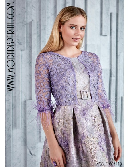 VESTIDO"ALPUJARRA" CORTO VUELO YACKAR Y TORERA PLUMAS