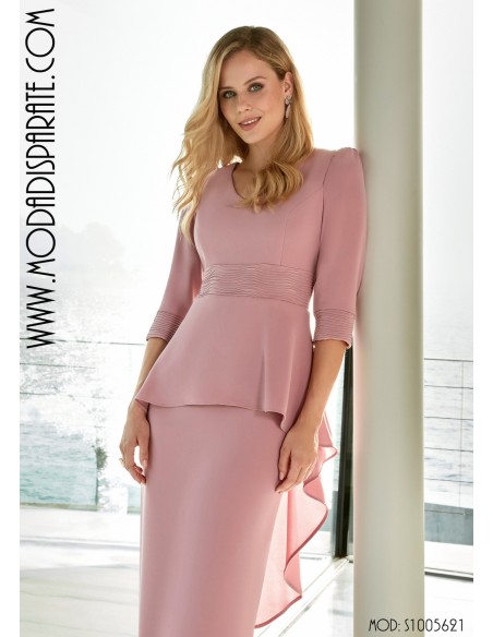 VESTIDO"MEDAN"MADRINA LARGO LISO MANGA FRANCESA PEPLUM