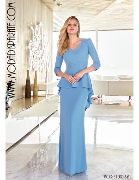 VESTIDO"MEDAN"MADRINA LARGO LISO MANGA FRANCESA PEPLUM