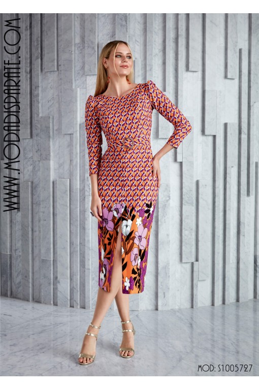 VESTIDO"HENARES" CORTO RCTO M/CODO ESTAMPADO CADENAS