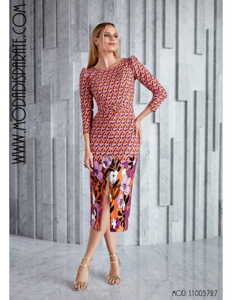 VESTIDO"HENARES" CORTO RCTO M/CODO ESTAMPADO CADENAS