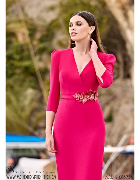 VESTIDO"CARMONA"MADRINA CORTO LISO RECTO ESCOTE CRUZADO M/ F