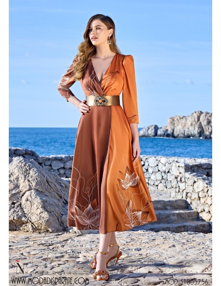 VESTIDO"CONIL" MIDI ENVOLVENTE  ESTAMPADOA DOS COLORES CIN P