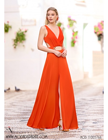VESTIDO"FINESTRAT"VESTIDO LARGO FIESTA GASA ESCOTE CRUZADO E
