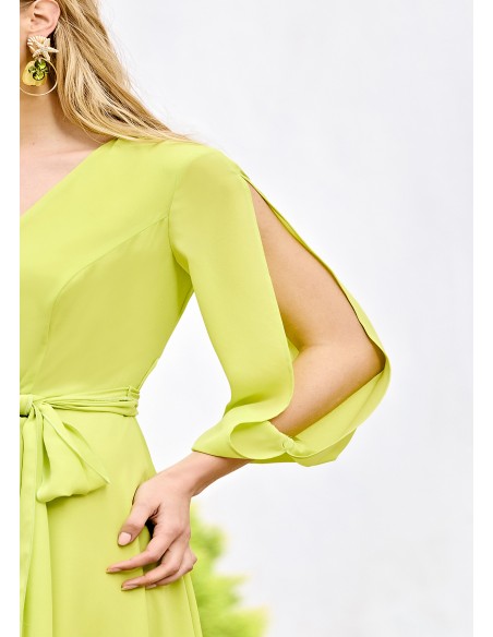 VESTIDO"EACATRÓN"FIESTA MIDI ENVOLVENTE GASA MANGA LARGA ABI