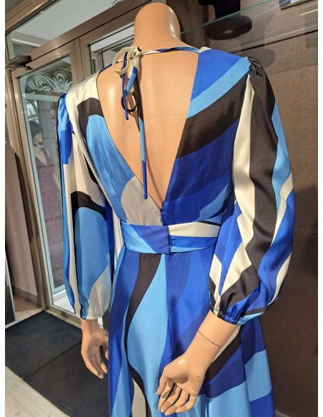 VESTIDO"BLANCA"LARGO FIESTA ESTAMPADO ESCOTE PICO FALDA ABER