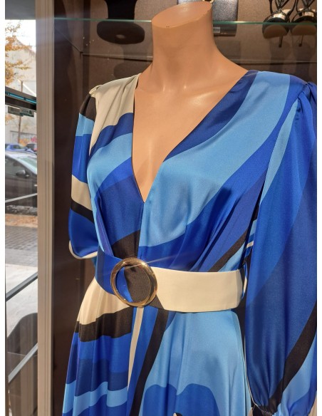 VESTIDO"BLANCA"LARGO FIESTA ESTAMPADO ESCOTE PICO FALDA ABER