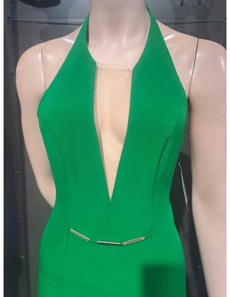 VESTIDO"LUZ"LARGO FIESTA CORTE SIRENA ESCOTE TUL AL CUELLO