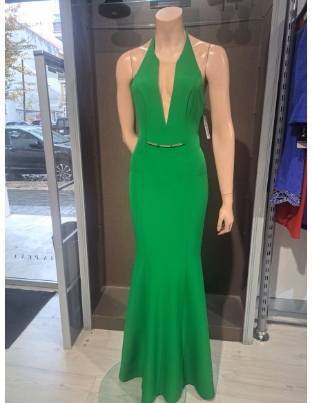 VESTIDO"LUZ"LARGO FIESTA CORTE SIRENA ESCOTE TUL AL CUELLO