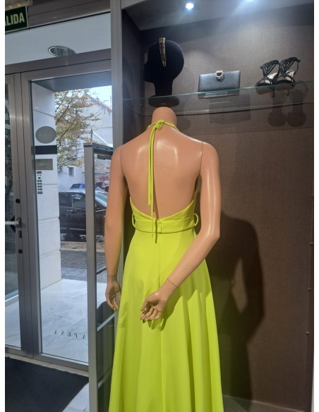 VESTIDO"DORADA"MIDI FIESTA AL CUELLO EVASE FALDA CINTURÓN HE