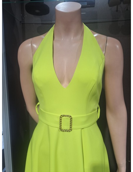 VESTIDO"DORADA"MIDI FIESTA AL CUELLO EVASE FALDA CINTURÓN HE