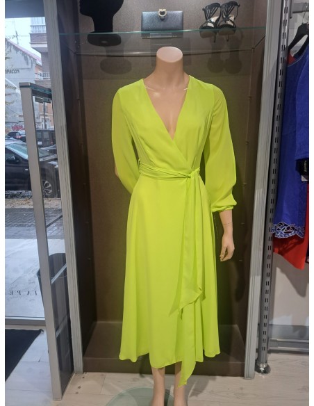 VESTIDO"EACATRÓN"FIESTA MIDI ENVOLVENTE GASA MANGA LARGA ABI