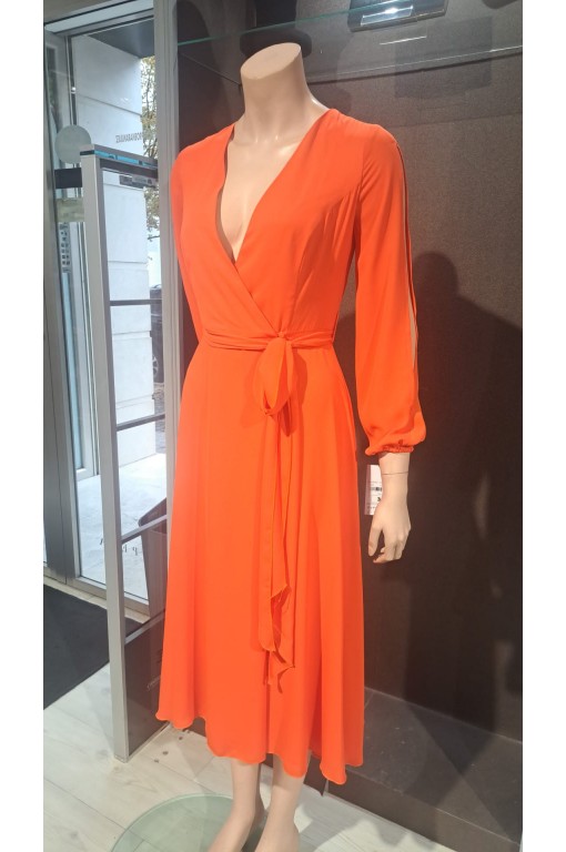 VESTIDO"EACATRÓN"FIESTA MIDI ENVOLVENTE GASA MANGA LARGA ABI 2