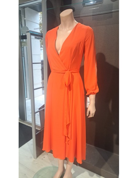 VESTIDO"EACATRÓN"FIESTA MIDI ENVOLVENTE GASA MANGA LARGA ABI