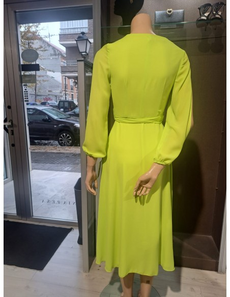 VESTIDO"EACATRÓN"FIESTA MIDI ENVOLVENTE GASA MANGA LARGA ABI