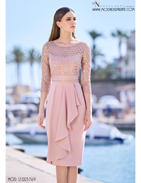 VESTIDO"IBIZA"CORTO MADRINA CUERPO CIRCUOS LENTEJUELAS FALDA