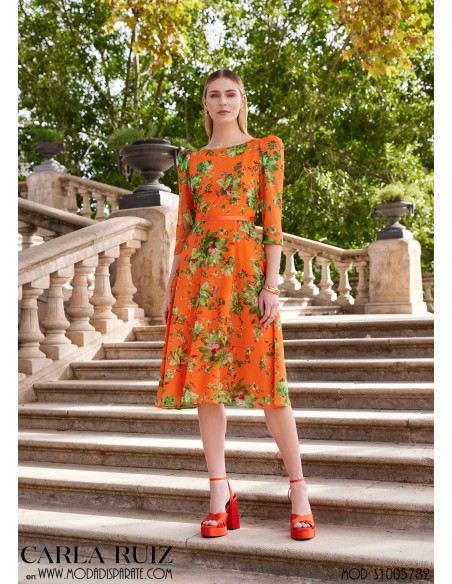 VESTIDO"JAVEA"MIDI ESTAMPADO M/CODO VUELO ESCOTE BARC