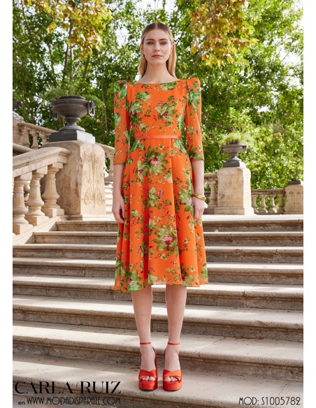 VESTIDO"JAVEA"MIDI ESTAMPADO M/CODO VUELO ESCOTE BARC