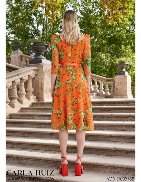 VESTIDO"JAVEA"MIDI ESTAMPADO M/CODO VUELO ESCOTE BARC