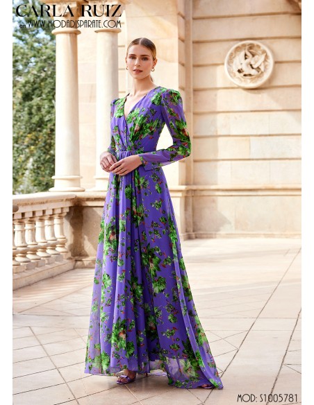 VESTIDO"JEREZ"LARGO ESTAMPADO CRUZADO ESCOTE PICO