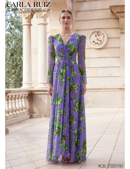 VESTIDO"JEREZ"LARGO ESTAMPADO CRUZADO ESCOTE PICO