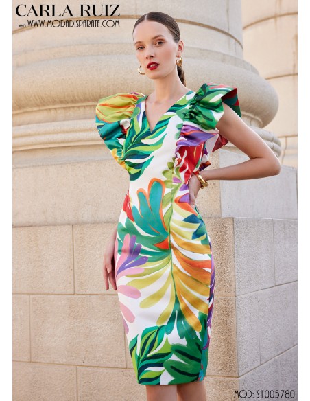 VESTIDO"JAEN"CORTO RECTO  ESTAMPADOVOLANTES MANGAS