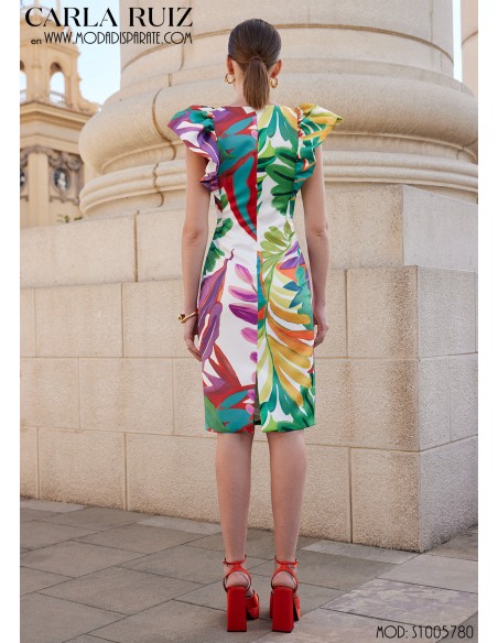 VESTIDO"JAEN"CORTO RECTO  ESTAMPADOVOLANTES MANGAS