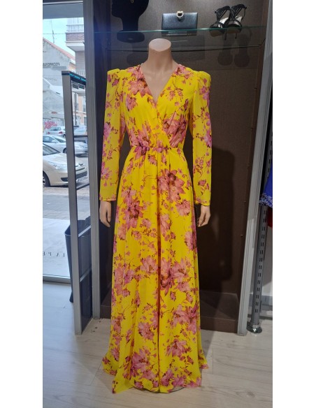 VESTIDO"JEREZ"LARGO ESTAMPADO CRUZADO ESCOTE PICO