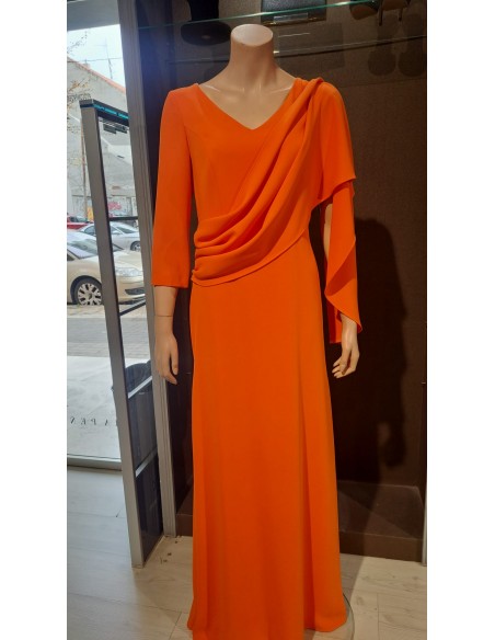 VESTIDO"CANARIAS"MADRTINA LARGO LISO BANDA UNA MANGA