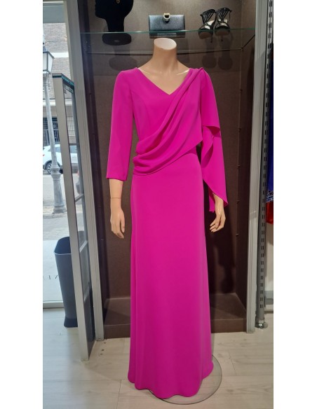 VESTIDO"CANARIAS"MADRTINA LARGO LISO BANDA UNA MANGA