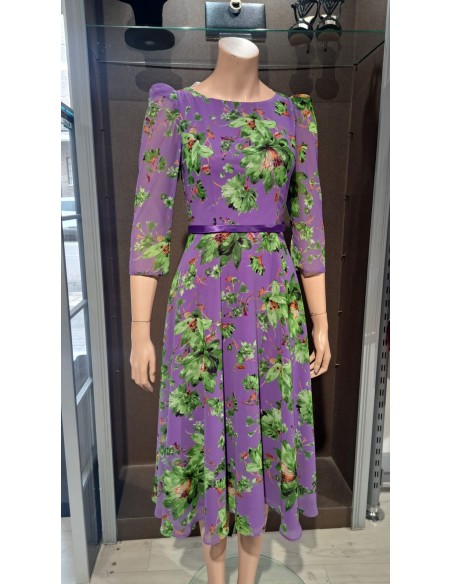 VESTIDO"JAVEA"MIDI ESTAMPADO M/CODO VUELO ESCOTE BARC